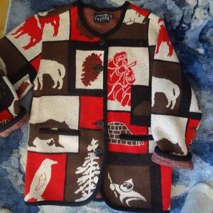 VINTAGE TUNDRA WOOL CANADIANA SCENE CARDIGAN SWEATER JACKET
